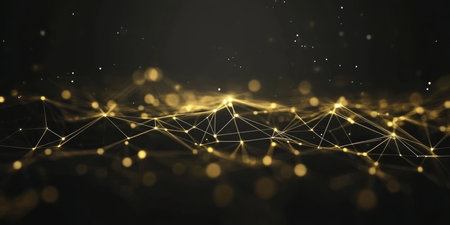 Golden Interconnected Nodes Geometric Network Abstract Design With Bright Colors And Clean Linesの素材