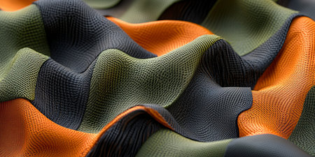 Abstract Interactive Tapestry. Undulating Lines, Modern Design. Close-up Vibrant Color Paletteの素材