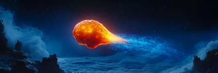 Flaming Asteroid Enters Planet Atmosphere, Cosmic Fireball, Celestial Object, Space Explorationの素材