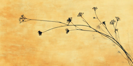 Minimalist Botanicals Wildflowers in Black and White Against a Cream Watercolor Backdrop.の素材