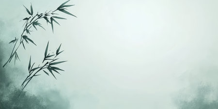 Elegant Minimalist Watercolor, Turquoise Background With Swirling Ink Branches And Leavesの素材