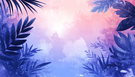 Watercolor Floral Background, Pastel Colors, Delicate Foliage, Blue And Pink Misty Backgroundの素材