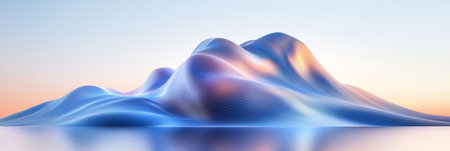 3D Render, Abstract Background With Smooth Robin s Egg Blue Waves And Orange Glow In Minimal Styleの素材