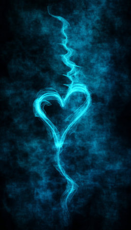 Blue Smoke Forming Glowing Heart Shape, Black Background, Symbolizing Love, Passion, Abstract Designの素材