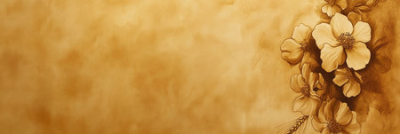 Vintage Floral Background, sepia-toned illustration of delicate blooming wild roses, copy space.の素材