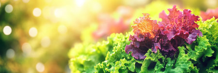 Vibrant Organic Lettuce Growing in a Sunlit Garden, Concept for Healthy Food or Sustainable Livingの素材