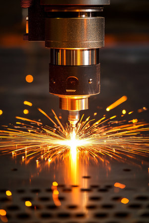 CNC Milling Machine Cutting Aluminum with Sparks, Precision Metalworking, Industrial Automationの素材