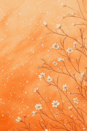Gentle Watercolor of Wildflowers in a Field with Delicate Stars on a Pastel Brown Backgroundの素材