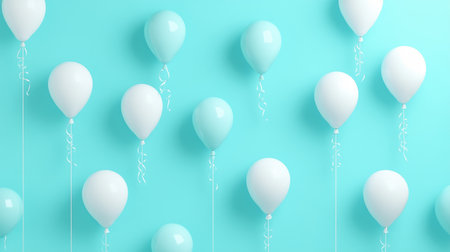 Teal Celebration A Minimalist Pattern of White and Teal Digital Balloons on a Soft Teal Backgroundの素材