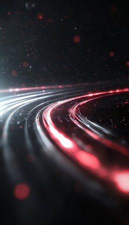 Flowing Red and White Light Trails on a Dark Background, Technology, Futuristic Wallpaperの素材