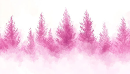 Dreamy Mauve Watercolor Forested Background Design, Soft Pastel Colors, Detailed Paintingの素材