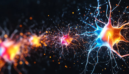 Artistic Representation of a Neural Network Vibrant Synaptic Activity and Interconnected Neuronsの素材