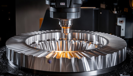 Precision Machining in Action CNC Mill Creates Complex Metal Component, Industrial Manufacturingの素材
