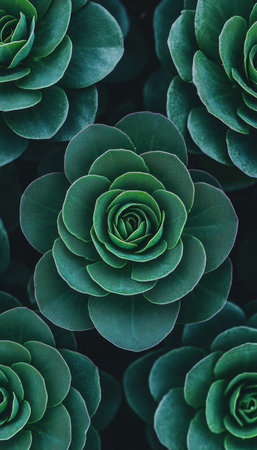 Green Rosette Pattern A Close-up Look at the Symmetrical Leaves of Succulent Plants.の素材