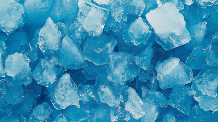 Close Up Of Blue Ice Cubes, Abstract Refreshing Cold Background, Frozen Water Textureの素材