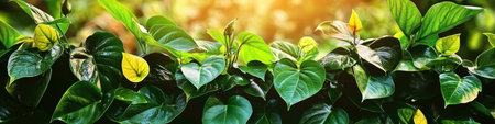 Lush, Vibrant Green Foliage Background, Showcasing a Dense and Textured Leaf Growth Patternの素材