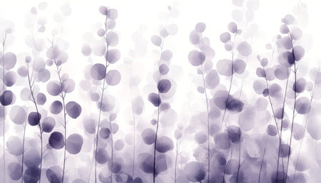Pastel Lilac Watercolor Background, Minimalist Floral Design, Delicate Petals, Subtle Shadowsの素材