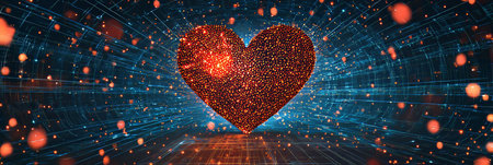 Digital Red Heart Glowing, Composed of Particles on a Futuristic Background, Vector Art Illustrationの素材
