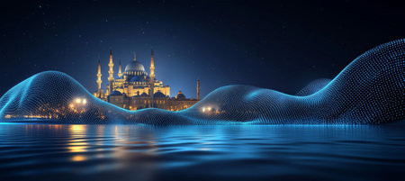 Sultan Ahmed Mosque In Istanbul, Turkey Digital Network Style Rendering With Blue Dotted Linesの素材