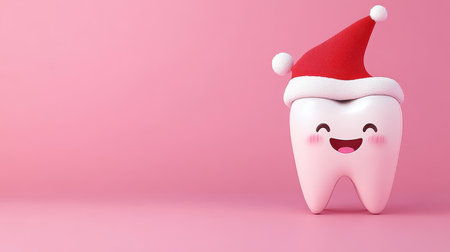Happy Tooth Wearing Santa Hat, Christmas Dental Banner With Place For Text Over Pastel Backgroundの素材