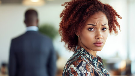 Discomfort at Work Businesswoman Unsettled by Colleague s Intrusive Presence, MeToo Concerns,の素材