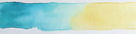 Teal And Yellow Watercolor Wash Background With Textured Paper, Horizontal Banner Designの素材