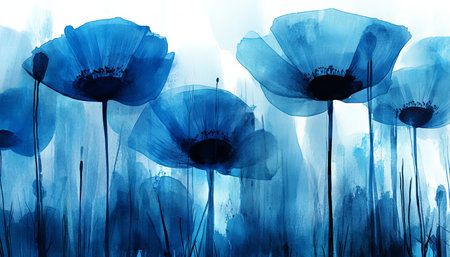 Romantic Blue Watercolor Floral Background, Gentle Shading, Dreamy Pastel Sky Blue Floral Elementsの素材