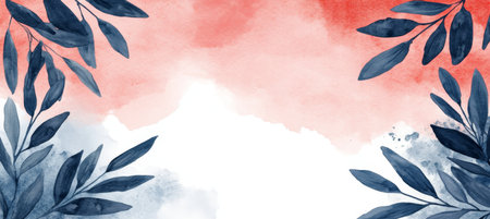 Delicate Wildflower Outlines on Light Coral and Blue Watercolour Background, Soft Pastel Textureの素材