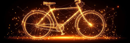 Abstract Glowing Bicycle Design Illustrating Sustainable Transport in a Digital World.の素材