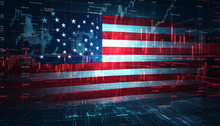 American Financial Market Data A Vector Illustration of the U.S. Flag with Stock Market Trendsの素材