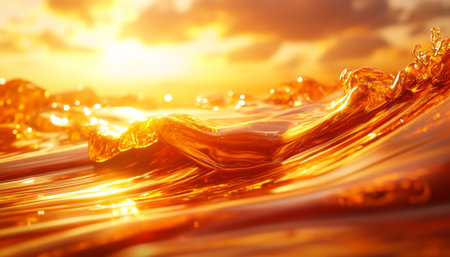 Golden Hour Ocean Waves, Sunset Sea, Nature Abstract Background, Tranquil Water, Golden Reflectionsの素材