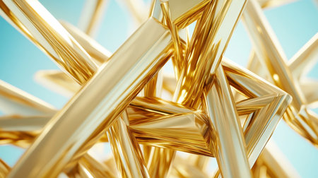 Interconnected Golden Nodes, Abstract Geometric Network with a Futuristic Design and Bright Colorsの素材
