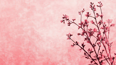 Elegant Minimalist Design Pastel Pink Background with Delicate Hand Drawn Flowers for Springtimeの素材