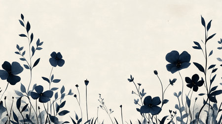 Elegant, Floral Outlines of Wildflowers, and Grasses on a Pale Grey, Watercolor Backgroundの素材
