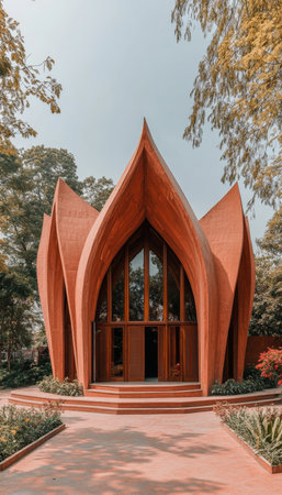 Modern Architectural Masterpiece A Serene Lotus Temple Stands Tall in New Delhi, Indiaの素材