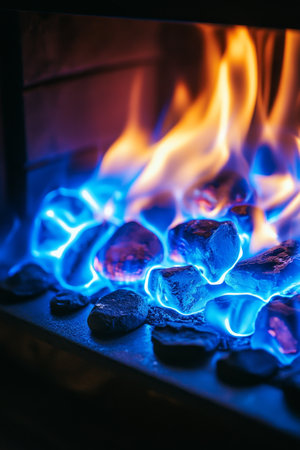 Blue Flames Dance Against a Dark Background Providing Ample Copy Space for Your Designsの素材