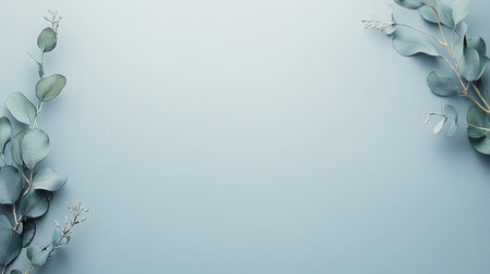 Eucalyptus Branches on Pastel Gray Background, Copy Space for Advertisement, Minimalist Designの素材