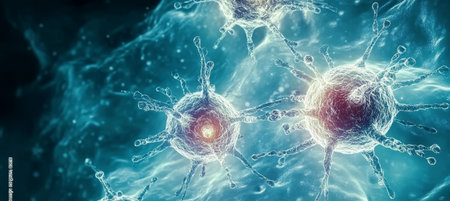 Dangerous Disease. Microscopic View on Cancer Cells. Scientific Image of The Virus in 3Dの素材