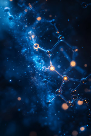 Glowing Molecular Structure, Blue And Orange Connected Nodes, Bright Light Energy, Vibrant Colorsの素材