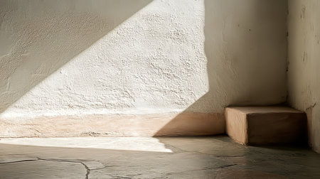 Sunlight Casting Geometric Shadow on Textured White Wall, Minimalist Interior Design Elementの素材