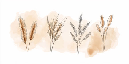 Elegant Minimalist Watercolor Pampas Grass Illustration, Modern Boho Decor Element For Designの素材