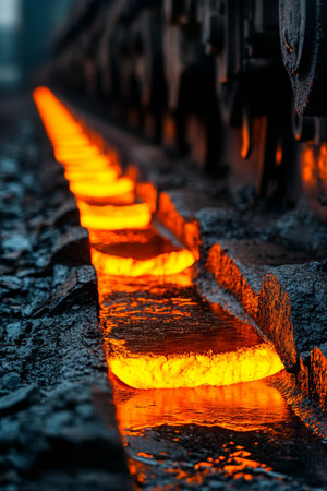 Molten Metal Flow, Industrial Foundry, Smelting Process, Heavy Industry, Steel Productionの素材
