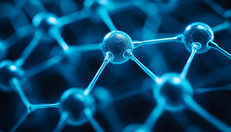 Network of Interconnected Blue Spheres, Abstract Background, Vivid Colors, Shallow DOF.の素材