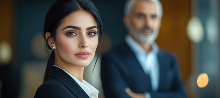 Portrait Of Thoughtful Businesspeople, Colleague Behind, Businesswoman Concerned, Corporateの素材