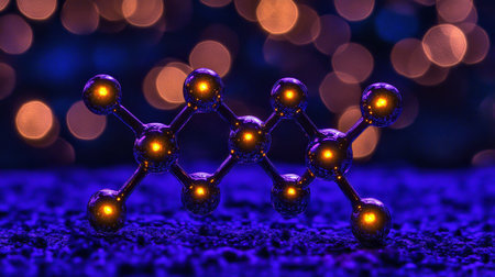 Blue Luminous Molecular Structure, Abstract Background, Network, Connection, Science, In The Dark.の素材