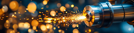 CNC Milling Machine in Action, Creating Sparks During Metal Cutting Process in Industrial Settingの素材