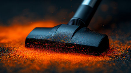 Close-Up, Carpet Cleaning Detail of a Vacuum Cleaner Lifting Fibers and Removing Dust in Action.の素材