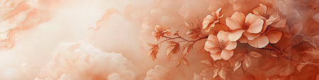 Gentle Wildflowers on Soft Orange and Ivory Watercolor Background, Artistic Sketch Style Artworkの素材