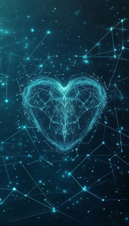 Geometric, Glowing Heart, Intricate, Polygonal Mesh Pattern Form, Abstract Love Conceptual Render,の素材