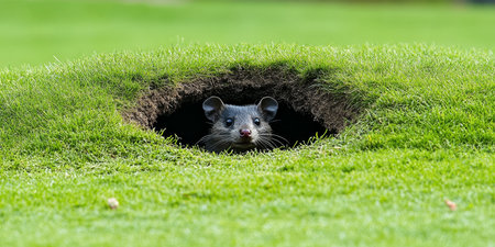Curious Rodent Peeking Out of its Burrow in a Vibrant Green Field, Wildlife Encounterの素材